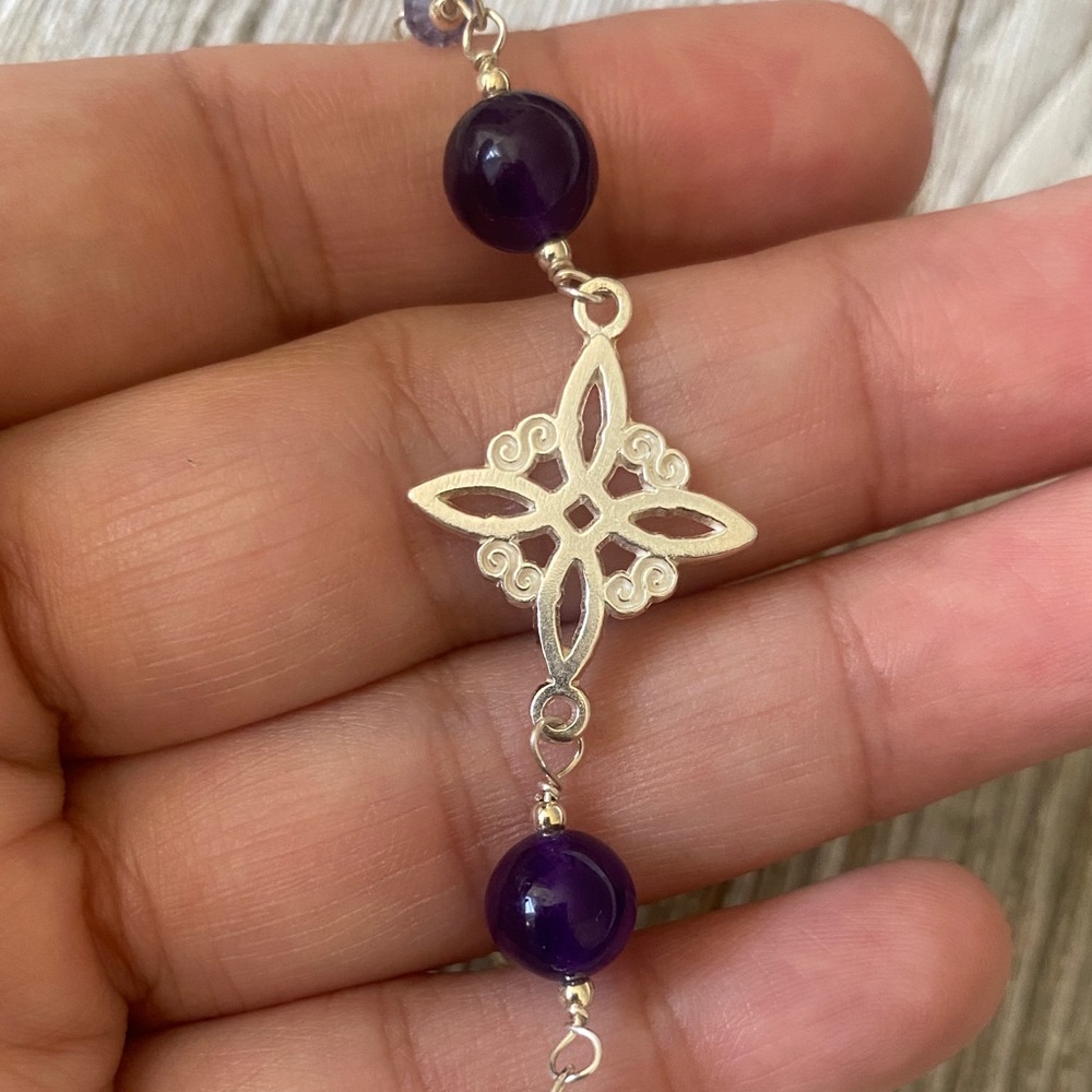 925 Sterling Silver Celtic Witch Knot Bracelet with Amethyst stone